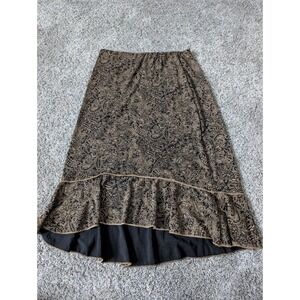 Susan Lawrence Black Tan Paisley High Low Ruffle Midi Skirt Womens Size M Y2K